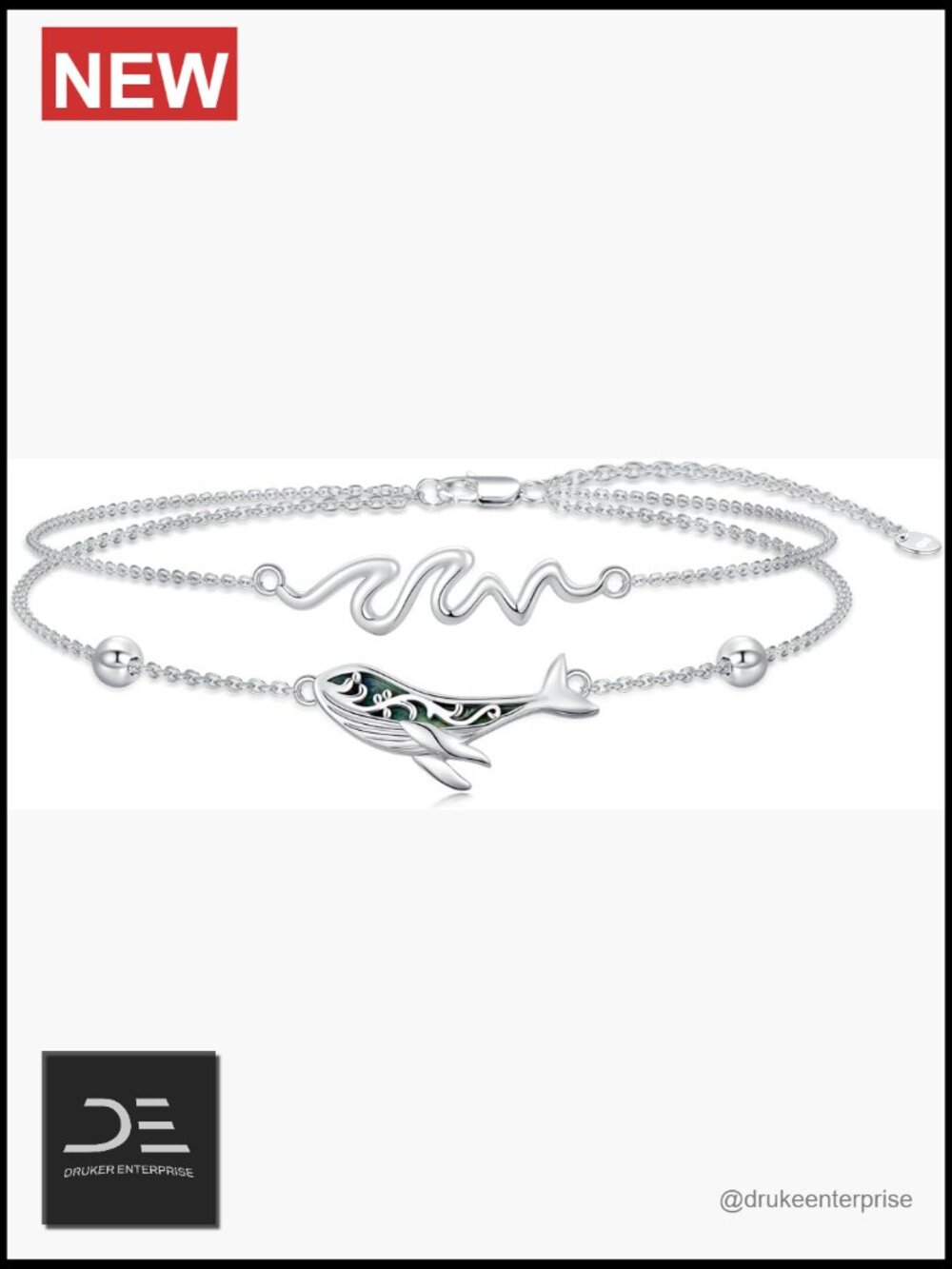 Sterling Silver Sea Turtle Whales Dolphin Waves Anklet Bracelet